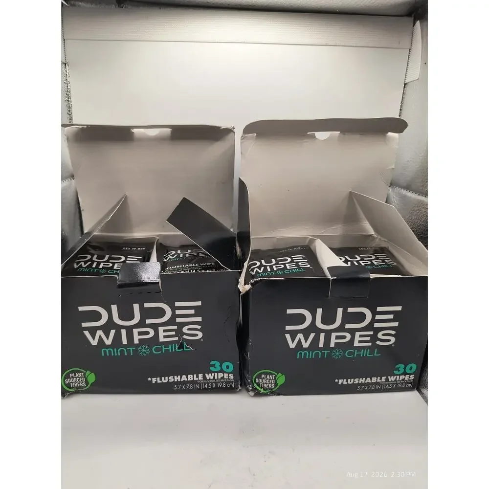 DUDE Wipes Mint Chill Flushable Wipes 2 Boxes Of 30 + 48 CT XL Wipes